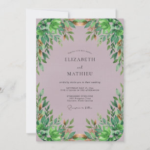 Stoffige Vintage Mauve Groene Huwelijk Kaart