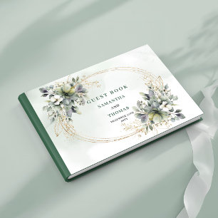 Stofgroen blad waterverf trouwgastenboek gastenboek