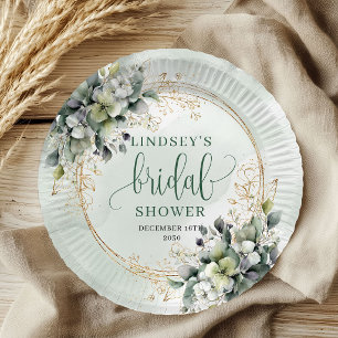 Stofgroene Eucalyptus Bruiloftsfeest Papieren Bord
