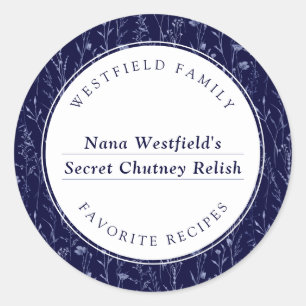 Stofjas Blauwe Wilde Bloem Familie Recept Voedsel Ronde Sticker