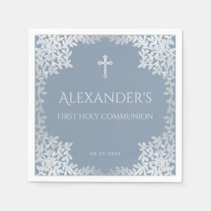 Stofjasblauw Eerste Heilige Communie Elegante Jong Servet