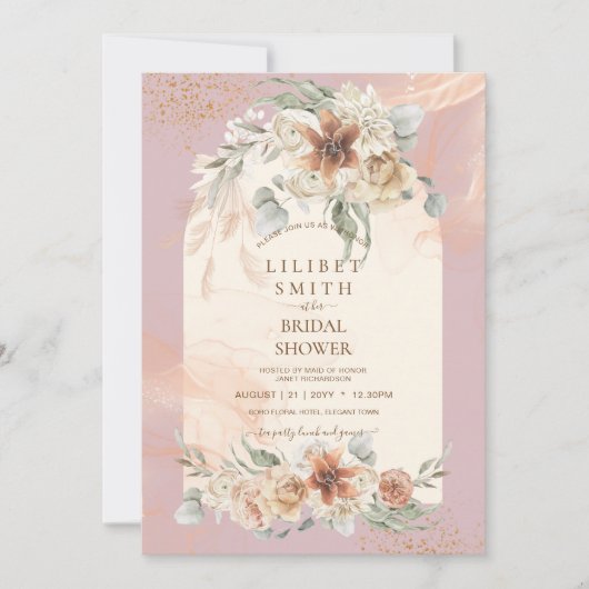 Stofrige Roze Bloemige Pampas Gras Boho BRUIDSSCHM (Voorkant)