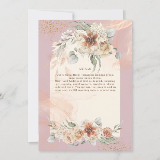 Stofrige Roze Bloemige Pampas Gras Boho BRUIDSSCHM (Achterkant)