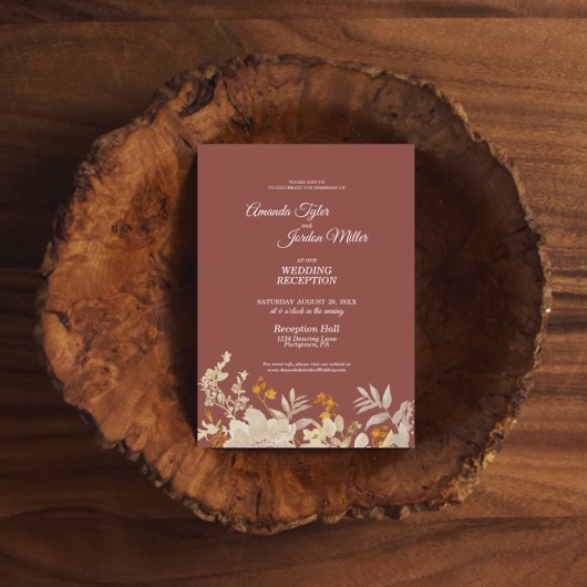 Stofrige Roze Herfst Boho Bruiloftsreceptie Kaart