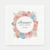 Stofrinke Roze Blauwe Bloem Bruiloft Aandonken Ser Servet (Voorkant)