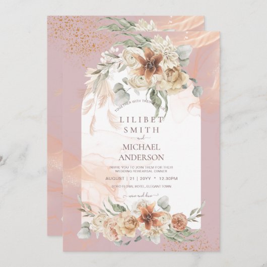 Stofris Roze Bloemige Pampas Gras PROEFHuwelijksdi (Voorkant / Achterkant)