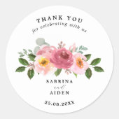 Stofris | Roze Bloemige Trouw  Ronde Sticker (Voorkant)