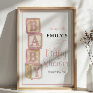 Stofroze babyblokken baby shower welkomstposter poster