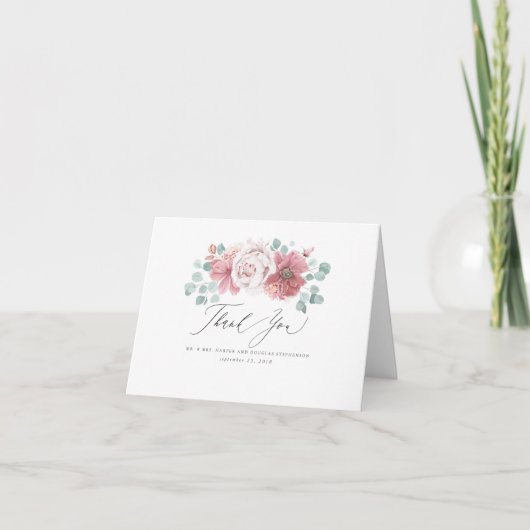 Stofróze Bloemen Elegante Dankjewel Bedankkaart (Voorkant)