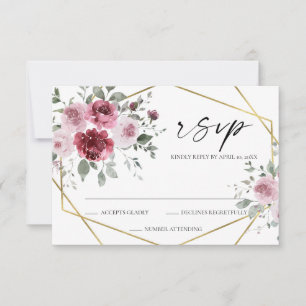 Stofróze Bourgondië Gouden Bloem Bruiloft RSVP Kaa Kaartje