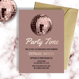 Stofróze Retro 70s Disco Bal Verjaardagsfeest Folie Uitnodiging