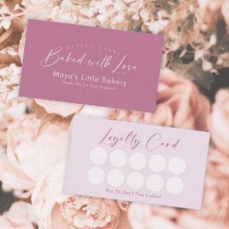 Stofroze Roze Elegant Script Bakkerij Loyaliteit Visitekaartje