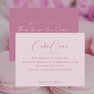 Stofróze Roze Schrift Cake Verzorgingsinstructies Bedankkaart