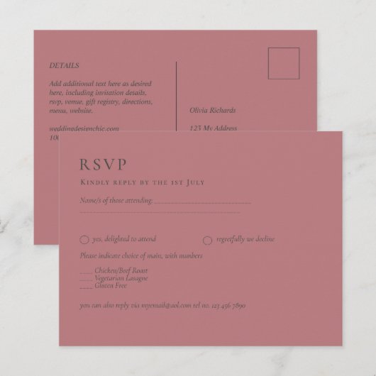 Stofroze Roze Trouwdag Briefkaart (Voorkant / Achterkant)