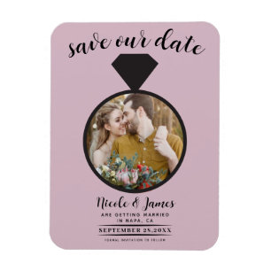 Stofroze roze trouwring foto save the date magneet