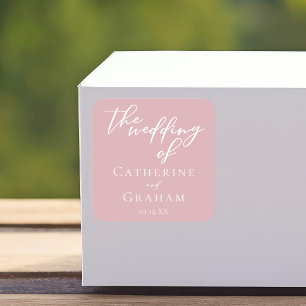 Stofróze roze vrouwelijke typografie trouwdag vierkante sticker