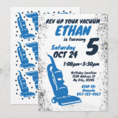 Stofzuiger verjaardagsuitnodiging BLUE Kaart (Voorkant / Achterkant)