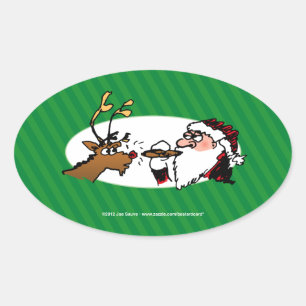Stogie Santa Funny Cartoon Ovale Sticker