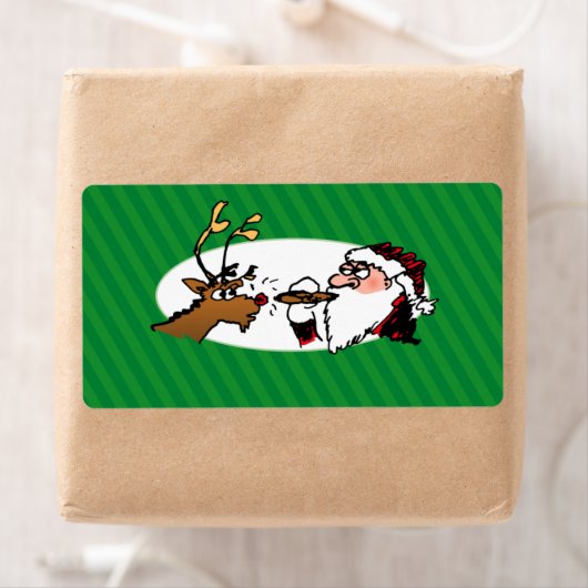 Stogie Smoking Santa Funny Green Stripe Kerstmis Etiket (Insitu)