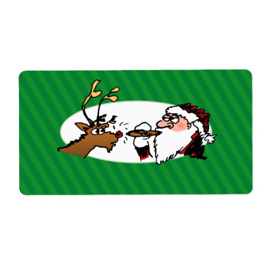 Stogie Smoking Santa Funny Green Stripe Kerstmis Etiket (Voorkant)