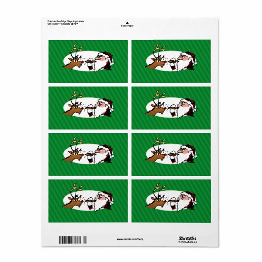 Stogie Smoking Santa Funny Green Stripe Kerstmis Etiket (Full Sheet)