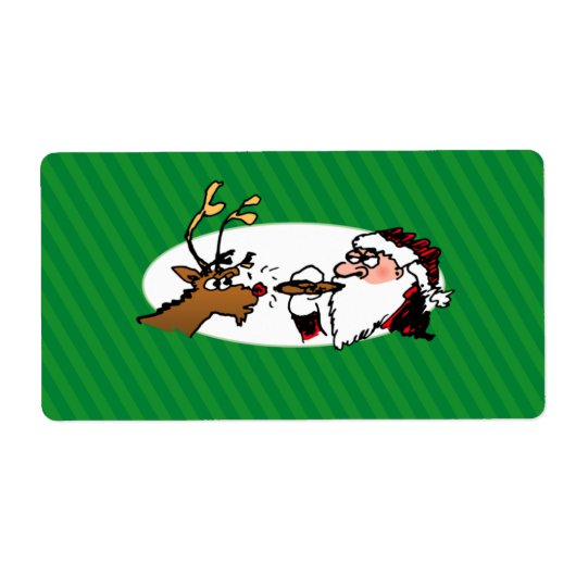 Stogie Smoking Santa Funny Green Stripe Kerstmis Etiket (Voorkant)