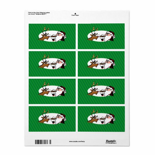 Stogie Smoking Santa Funny Green Stripe Kerstmis Etiket (Full Sheet)