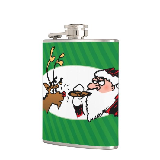 Stogie Smoking Santa Funny Green Stripe Kerstmis Heupfles (Links)
