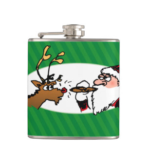 Stogie Smoking Santa Funny Green Stripe Kerstmis Heupfles