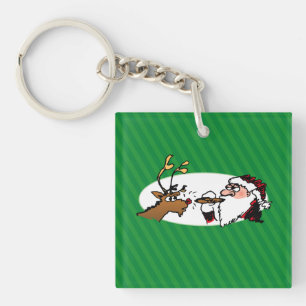 Stogie Smoking Santa Funny Green Stripe Kerstmis Sleutelhanger