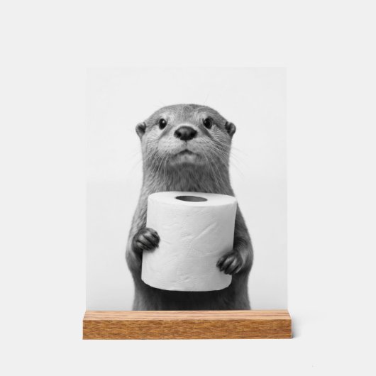 Stoic Otter Holding Toilet Paper Roll Black White (Recto)