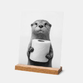Stoic Otter Holding Toilet Paper Roll Black White (Angle)