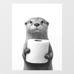 Stoïsche Otter met Toiletrol Zwart Wit Raamsticker