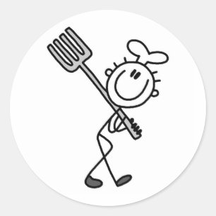 Stok figuur chef-kok met vork ronde sticker