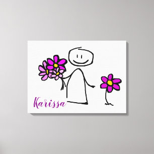 Stok figuur met bloemen canvas afdruk