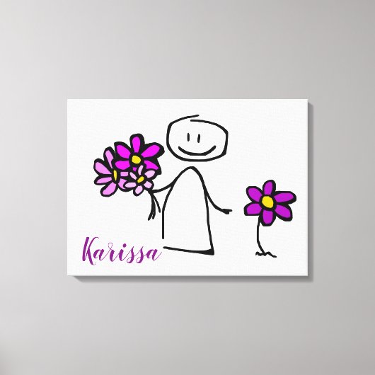 Stok figuur met bloemen canvas afdruk (Voorkant)