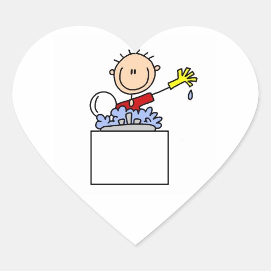 Stokfiguur doet afwas hart sticker (Voorkant)