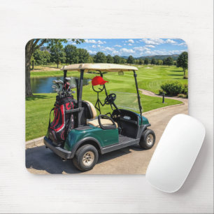 Stokfiguur Golfer in een Golfkar Muismat