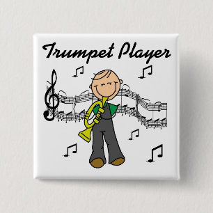 Stokfiguur Man Trompetspeler T-shirts en cadeau Vierkante Button 5,1 Cm