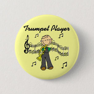 Stokfiguur Mannetje Trompettist T-shirts en cadeau Ronde Button 5,7 Cm