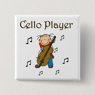 Stokfiguur Meisje Cellospeler T-shirts en Cadeaubo Vierkante Button 5,1 Cm