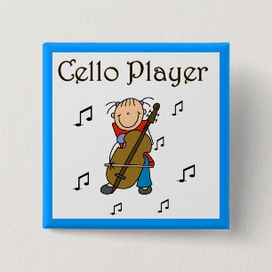 Stokfiguur Meisje Cellospeler T-shirts en Cadeaus Vierkante Button 5,1 Cm