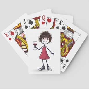 Stokfiguur Meisje met Wijn Glas Pokerkaarten