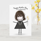 Stokfiguur meisje voor Moederdag Kaart (Gele Bloem)