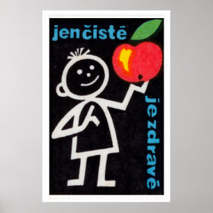 Stokfiguur met Apple Matchbox-kunstprint Poster