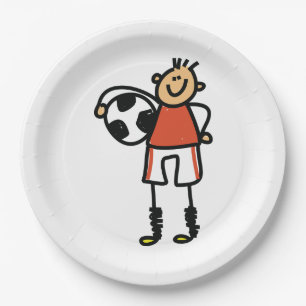 Stokfiguur Voetbal Jongen Voetbalspeler Papieren Bordje