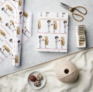 Stokfiguurjongen geeft zijn hart weg cadeaupapier