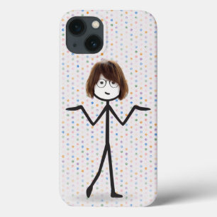 Stokpoppetje met bril op stippen iPhone 13 hoesje
