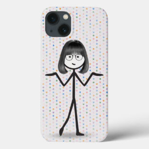 Stokpoppetje met bril op stippen iPhone 13 hoesje