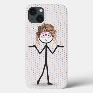 Stokpoppetje met bril op stippen iPhone 13 hoesje